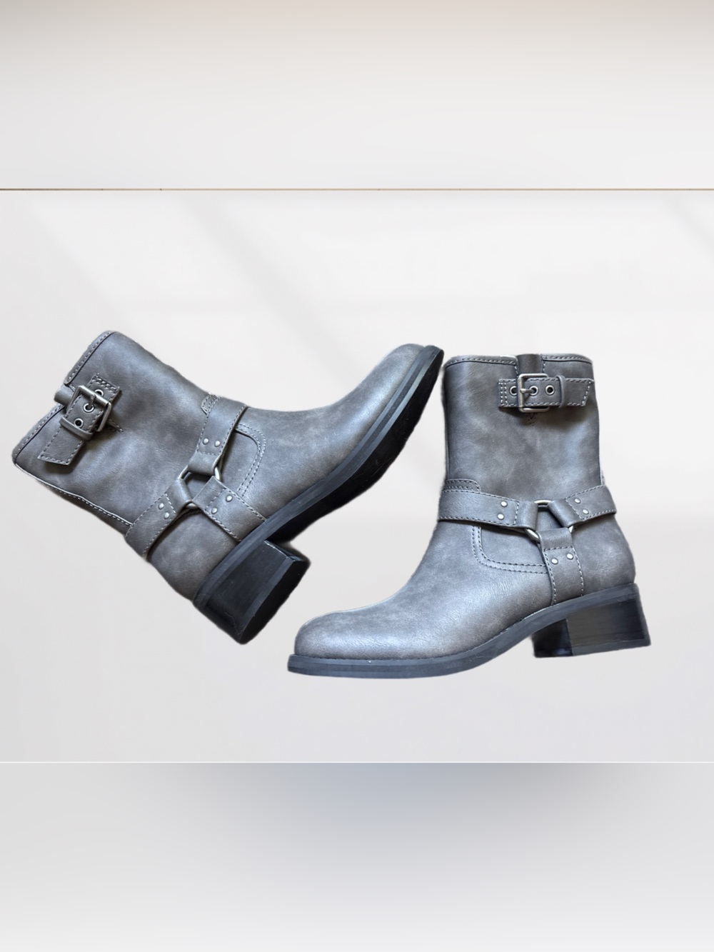 Open Edit Women’s Gray Mid-Calf Buckle Boots Size 8.5